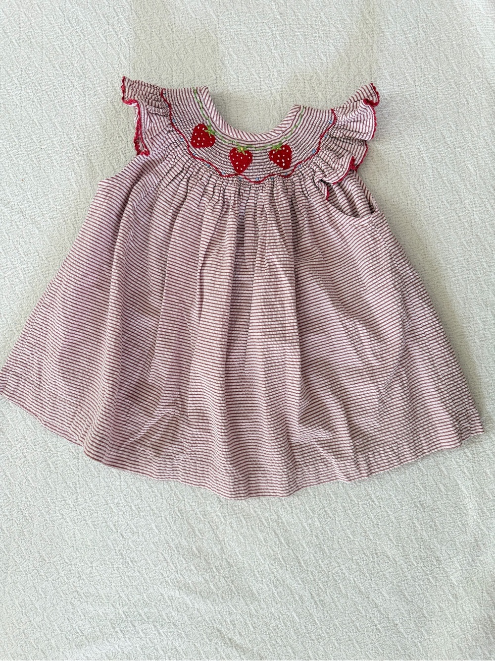Southern Sunshine Classic Whimsy Seersucker Strawberry Smocked Tunic